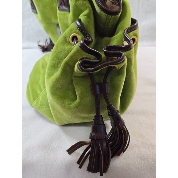 Y2K Juicy Couture Green Velvet Tote Bag With Black Leather Handles & Gold Accent - Picture 9 of 13